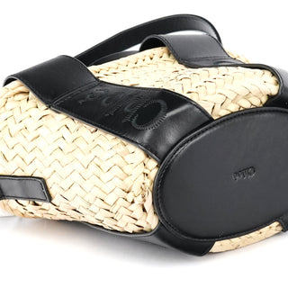 Chloe Beige Black Raffia 2-Way Basket Bag