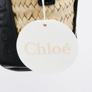 Chloe Beige Black Raffia 2-Way Basket Bag