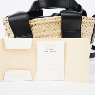Chloe Beige Black Raffia 2-Way Basket Bag