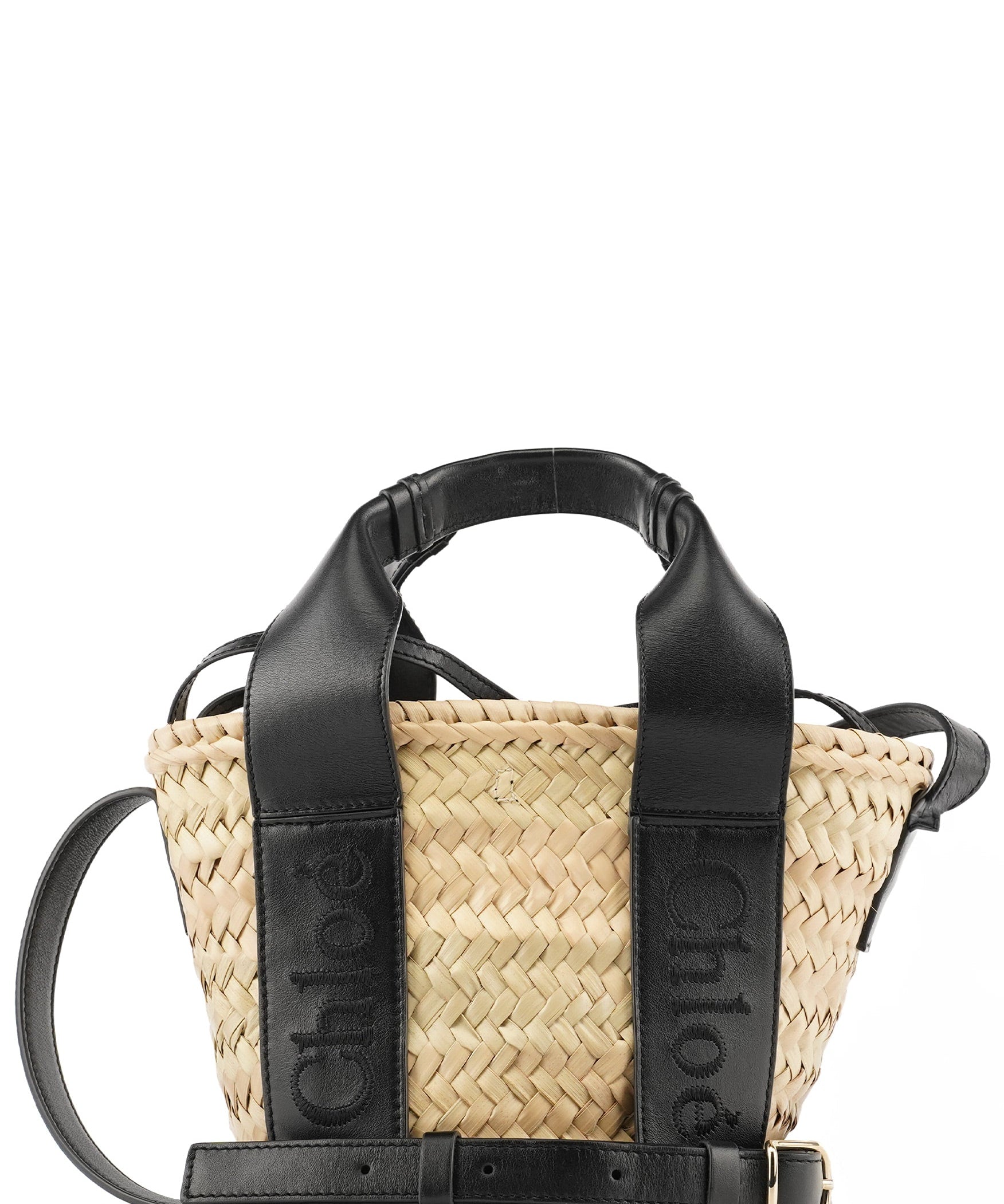 Chloe Beige Black Raffia 2-Way Basket Bag