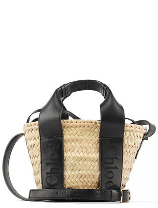 Chloe Beige Black Raffia 2-Way Basket Bag
