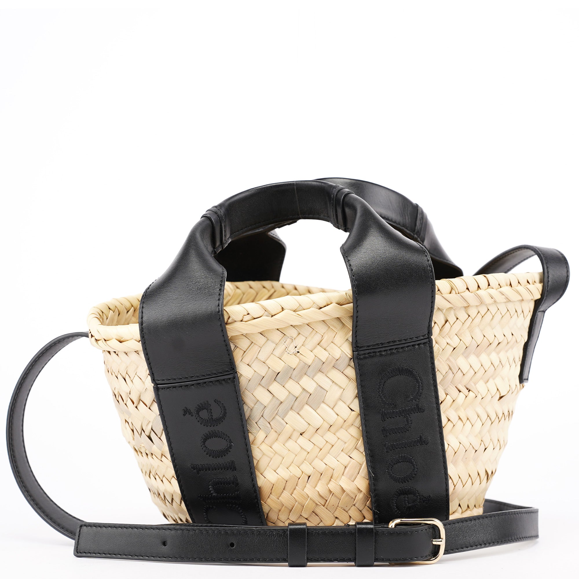 Chloé Beige Black Raffia Calfskin Bag