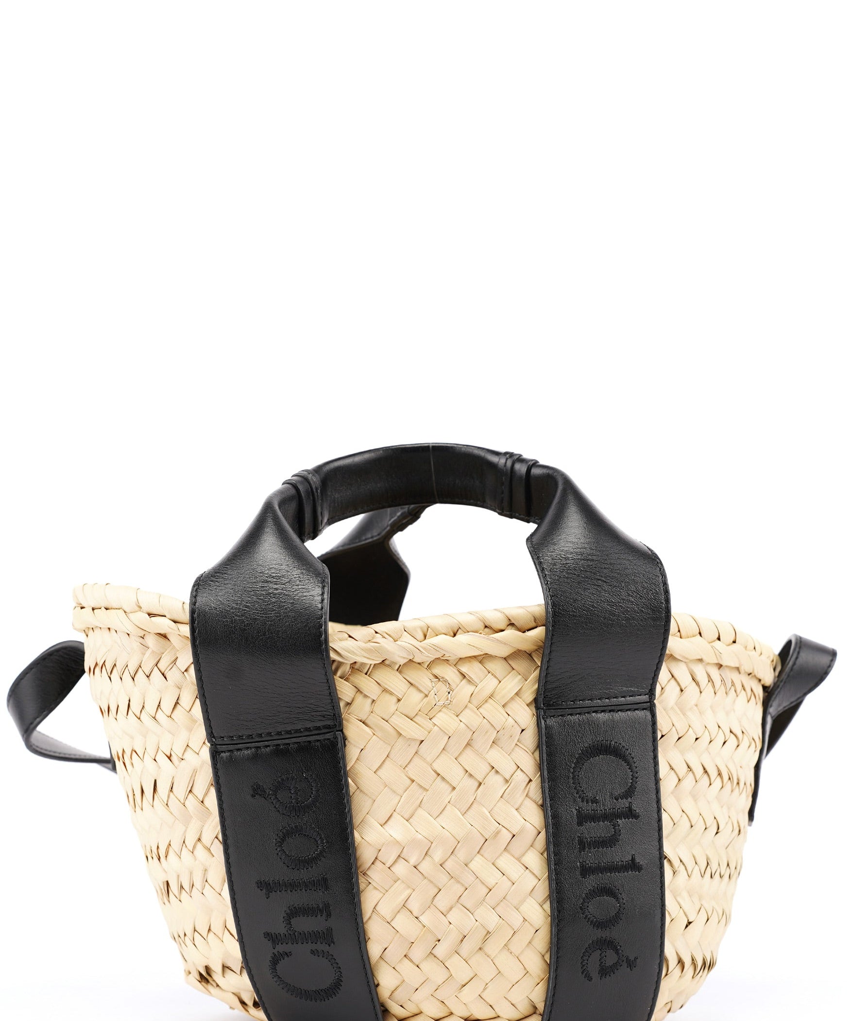 Chloé Beige Black Raffia Calfskin Bag