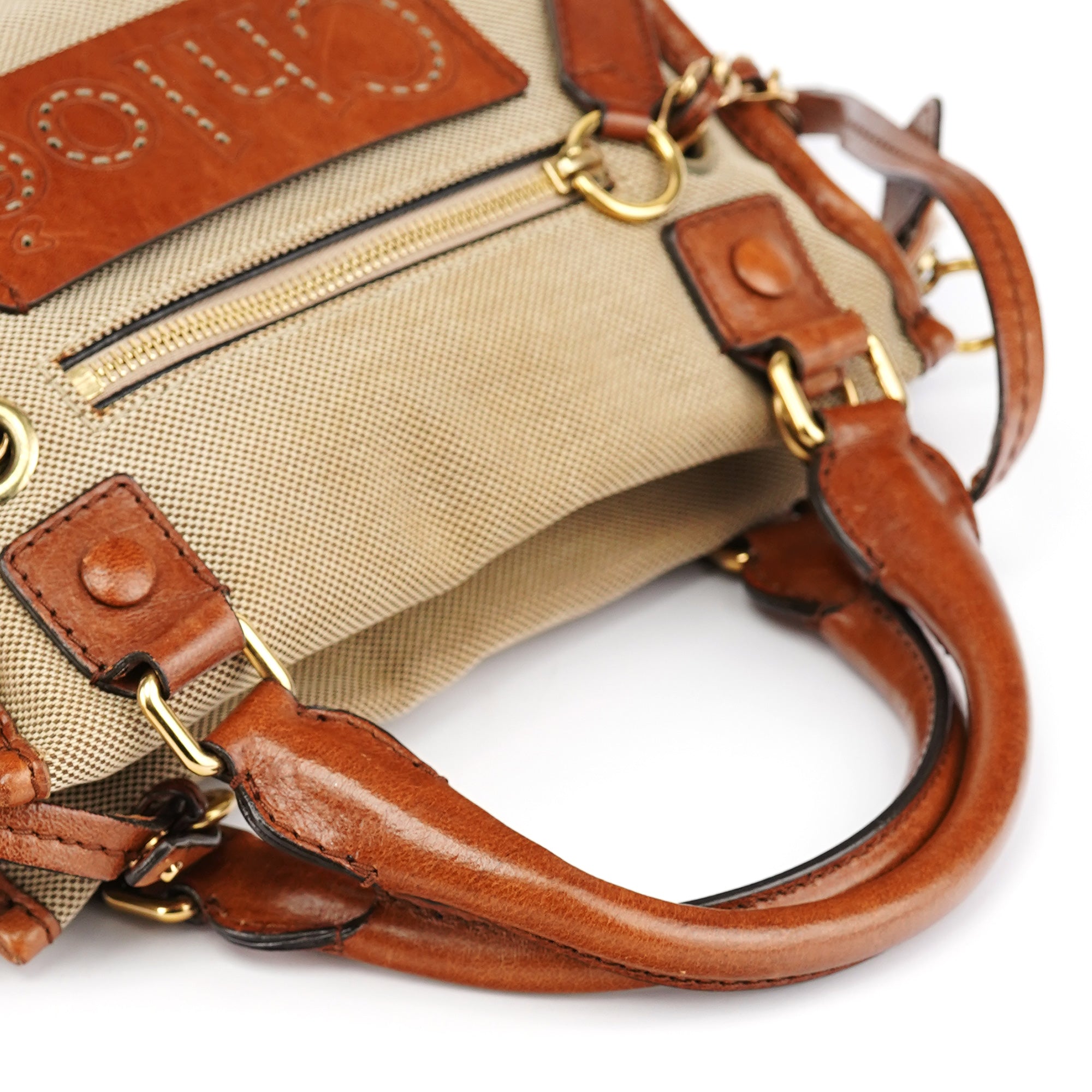 Chloe Beige Brown Canvas 2-Way Tote Bag