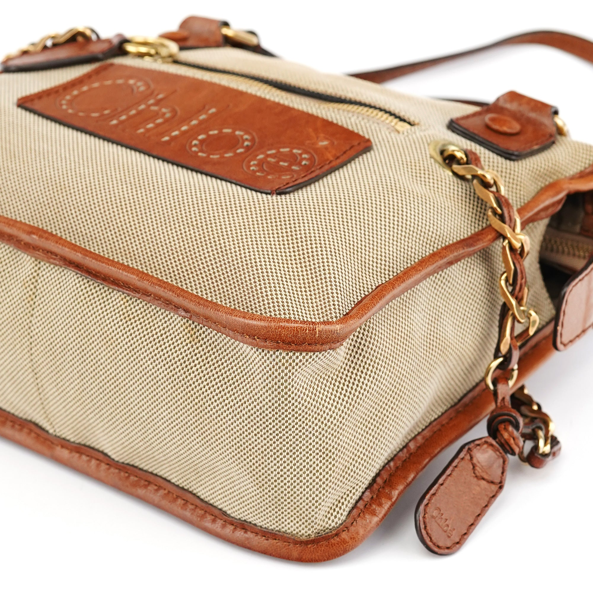 Chloe Beige Brown Canvas 2-Way Tote Bag