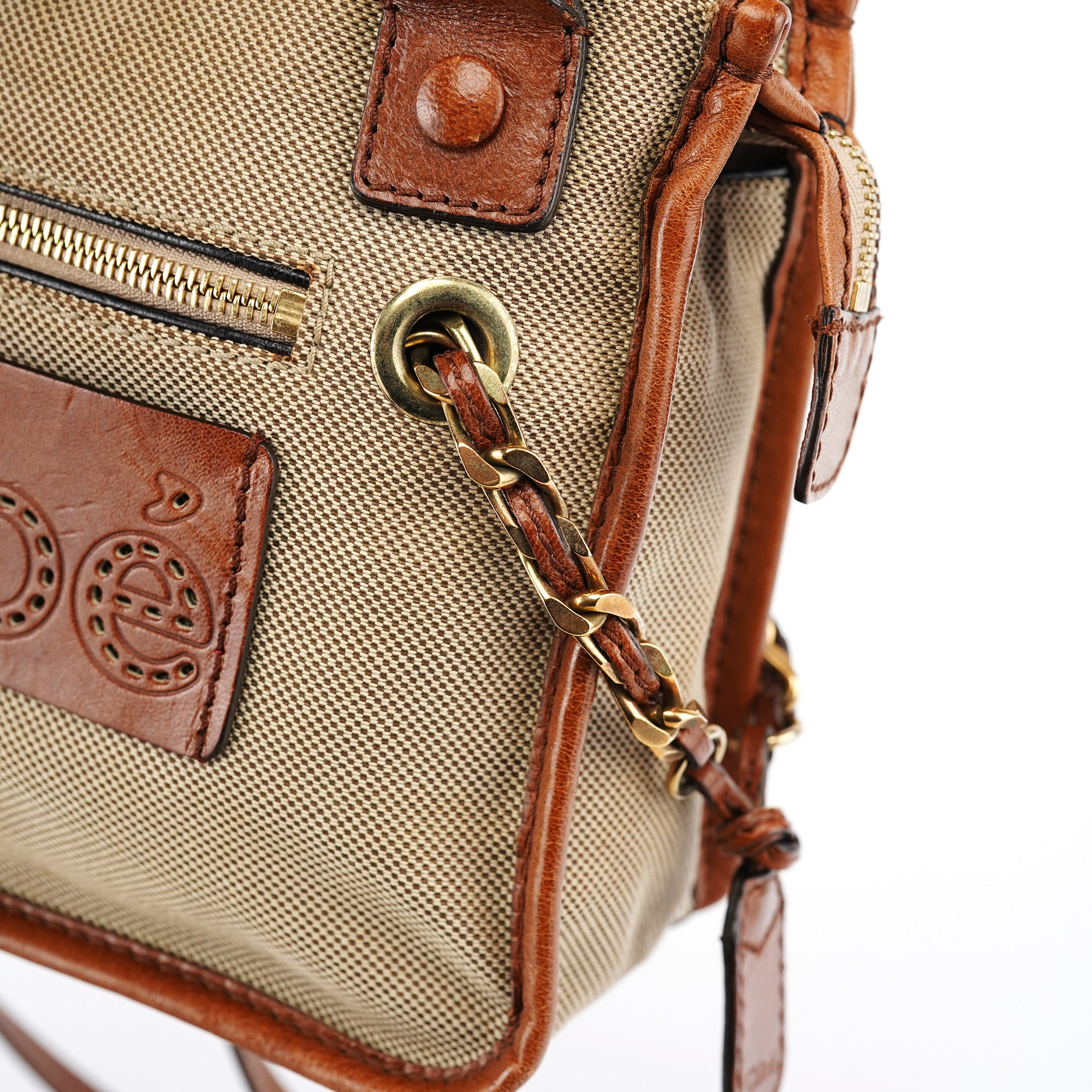 Chloe Beige Brown Canvas 2-Way Tote Bag