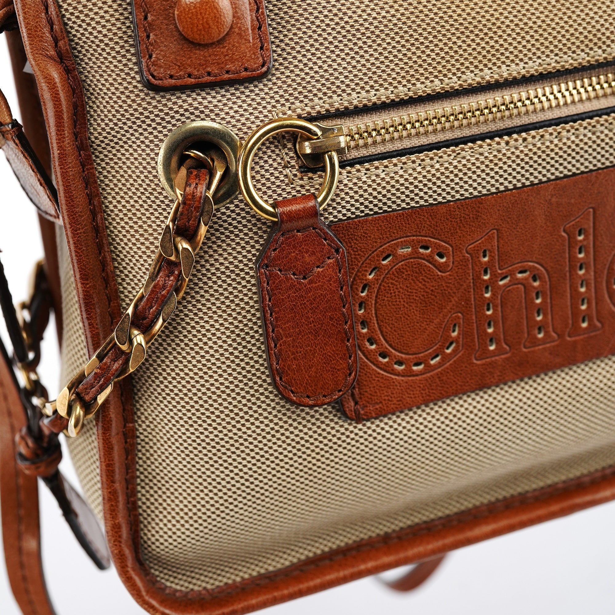 Chloe Beige Brown Canvas 2-Way Tote Bag