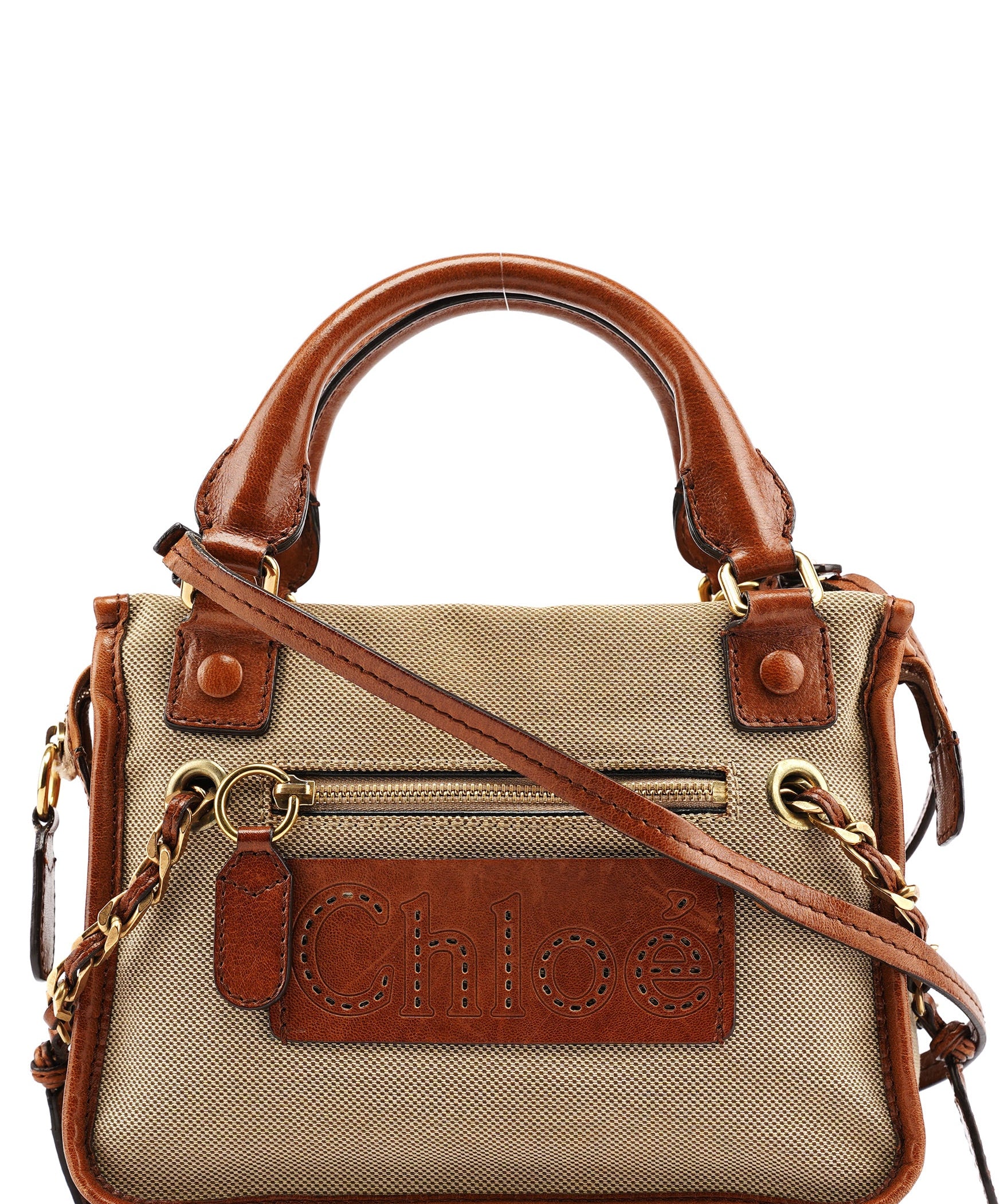 Chloe Beige Brown Canvas 2-Way Tote Bag