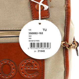 Chloe Beige Brown Canvas Leather Tote Bag