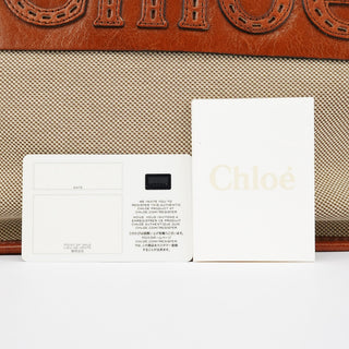 Chloe Beige Brown Canvas Leather Tote Bag