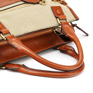 Chloe Beige Brown Canvas Leather Tote Bag