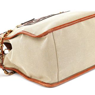 Chloe Beige Brown Canvas Leather Tote Bag