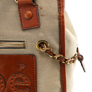 Chloe Beige Brown Canvas Leather Tote Bag