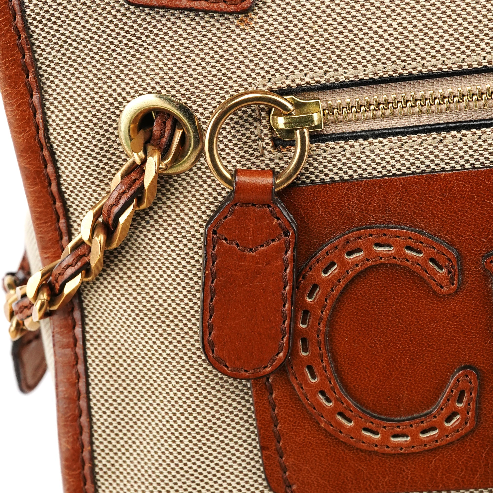 Chloe Beige Brown Canvas Leather Tote Bag