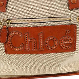 Chloe Beige Brown Canvas Leather Tote Bag