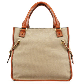 Chloe Beige Brown Canvas Leather Tote Bag