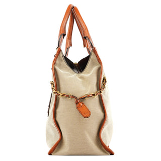 Chloe Beige Brown Canvas Leather Tote Bag