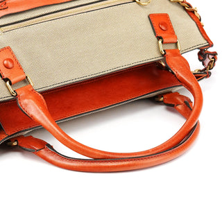 Chloe Beige Brown Canvas Leather Tote Bag