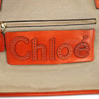 Chloe Beige Brown Canvas Leather Tote Bag