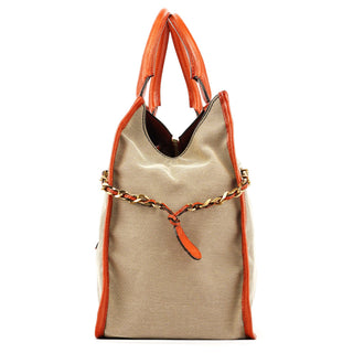 Chloe Beige Brown Canvas Leather Tote Bag