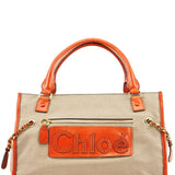 Chloe Beige Brown Canvas Leather Tote Bag