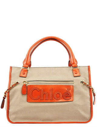 Chloe Beige Brown Canvas Leather Tote Bag