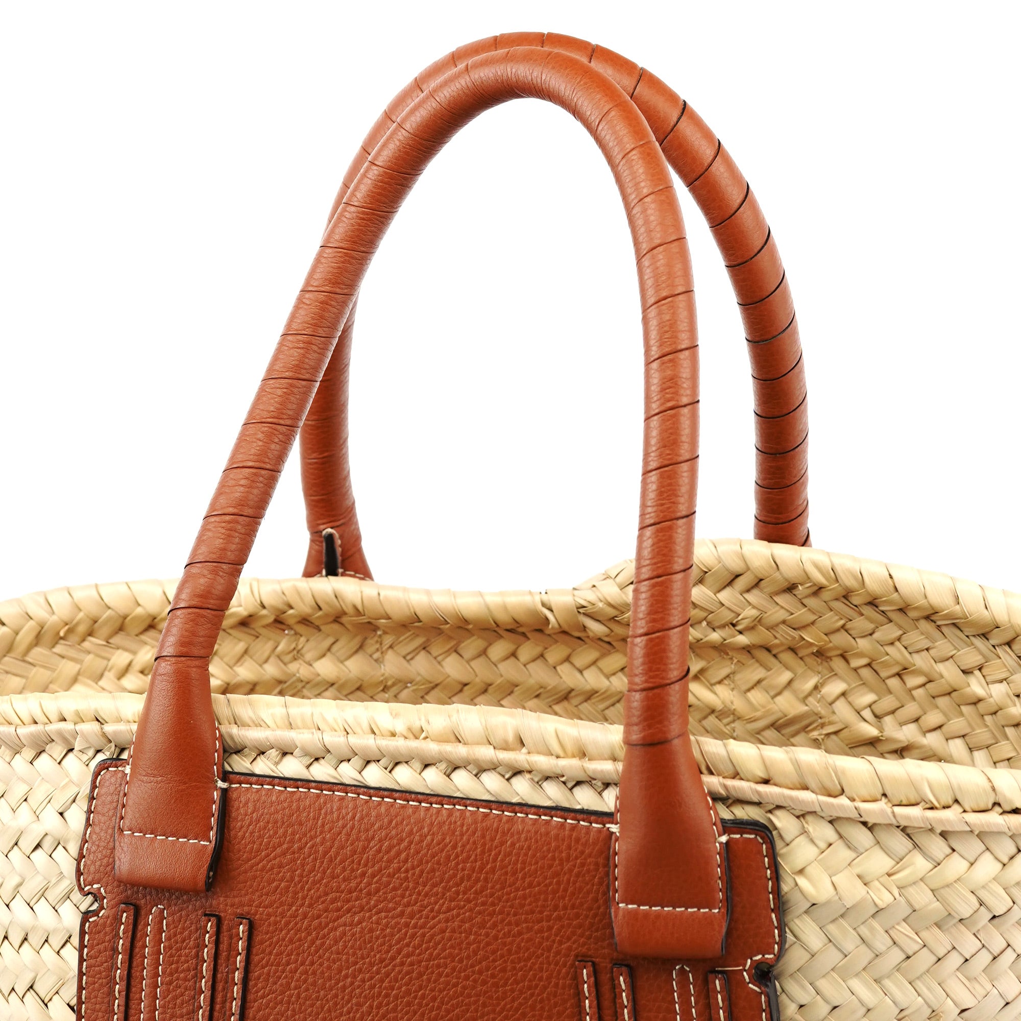 Chloé Sac panier Marcie en raphia et cuir beige et marron