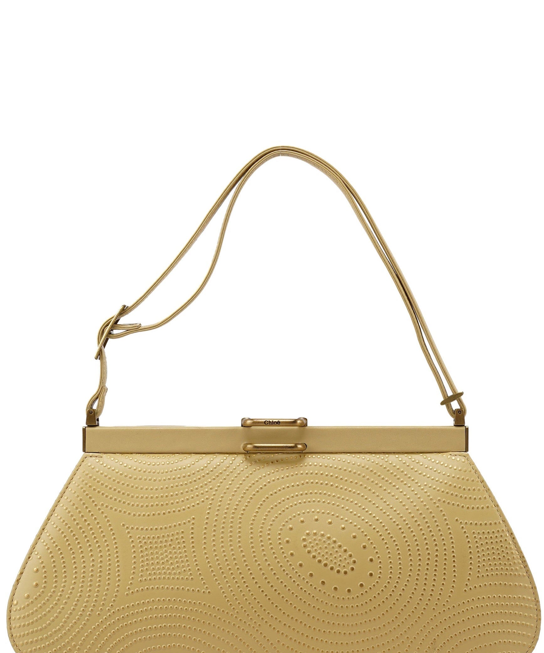 Chloé Beige Calfskin Embossed Leather Shoulder Bag