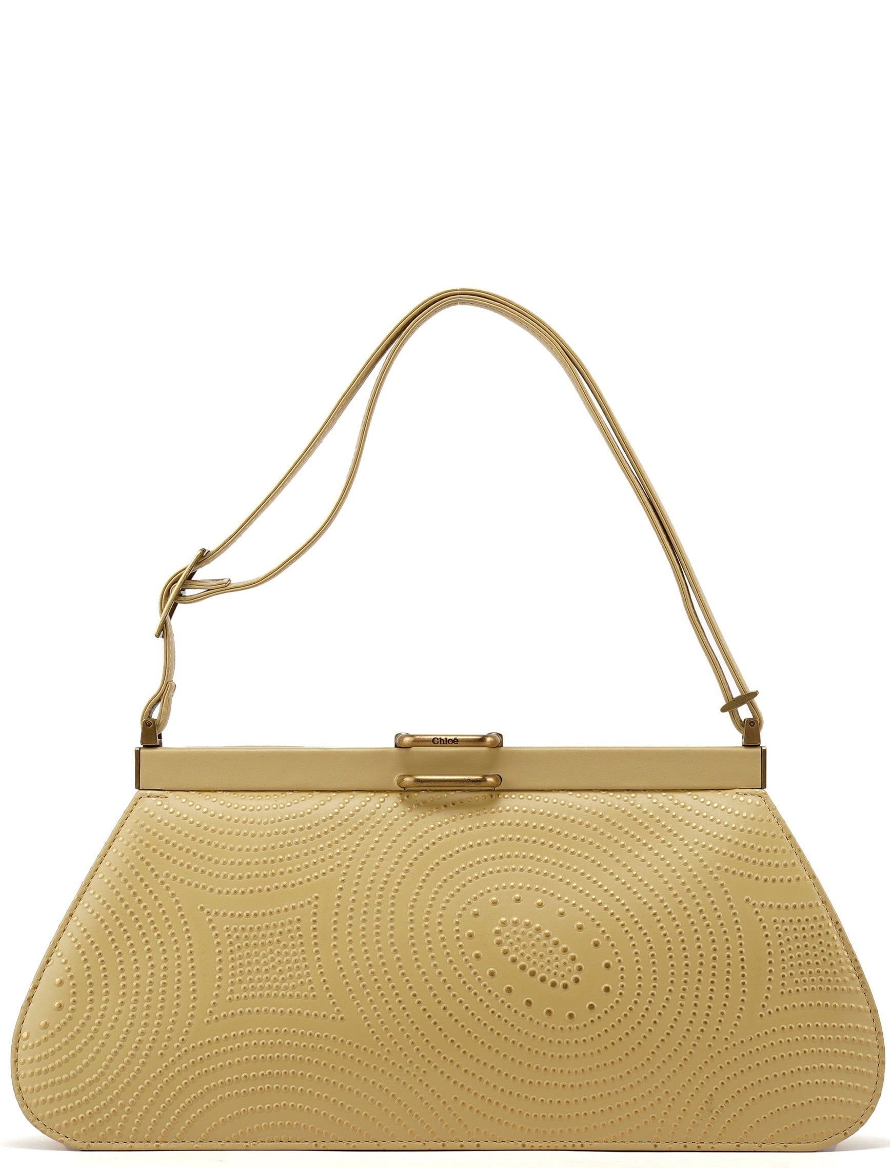 Chloé Beige Calfskin Embossed Leather Shoulder Bag