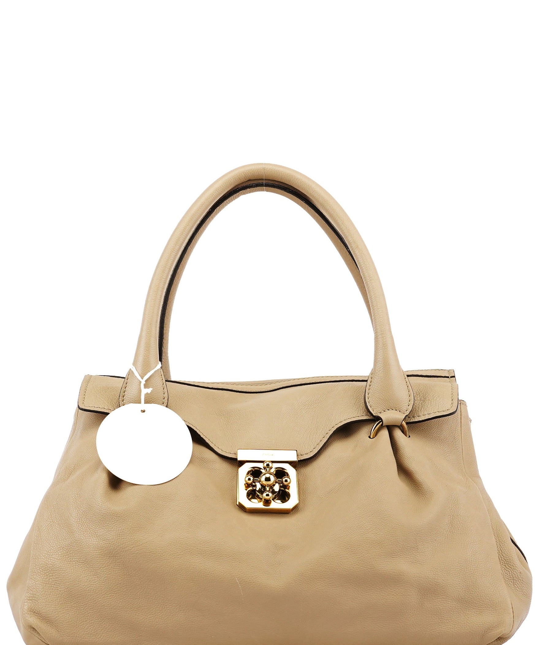 Chloe Beige Calfskin Leather Turnlock Bag
