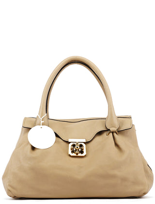 Chloe Beige Calfskin Leather Turnlock Bag