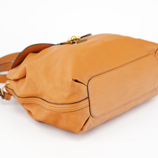 Chloé Beige Calfskin Turnlock 2-Way Bag