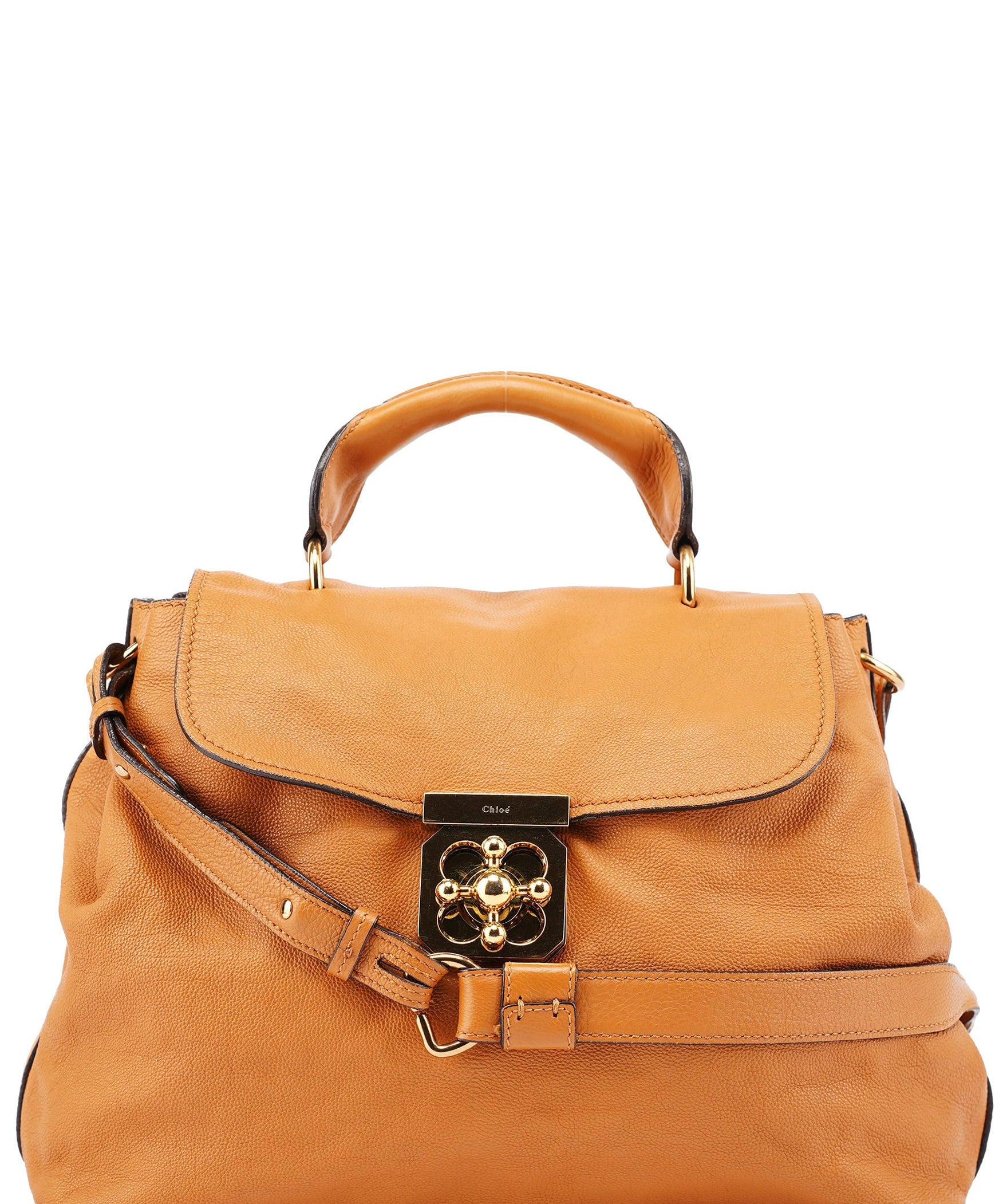 Chloé Beige Calfskin Turnlock 2-Way Bag