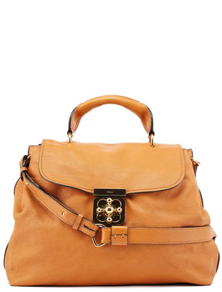 Chloé Beige Calfskin Turnlock 2-Way Bag