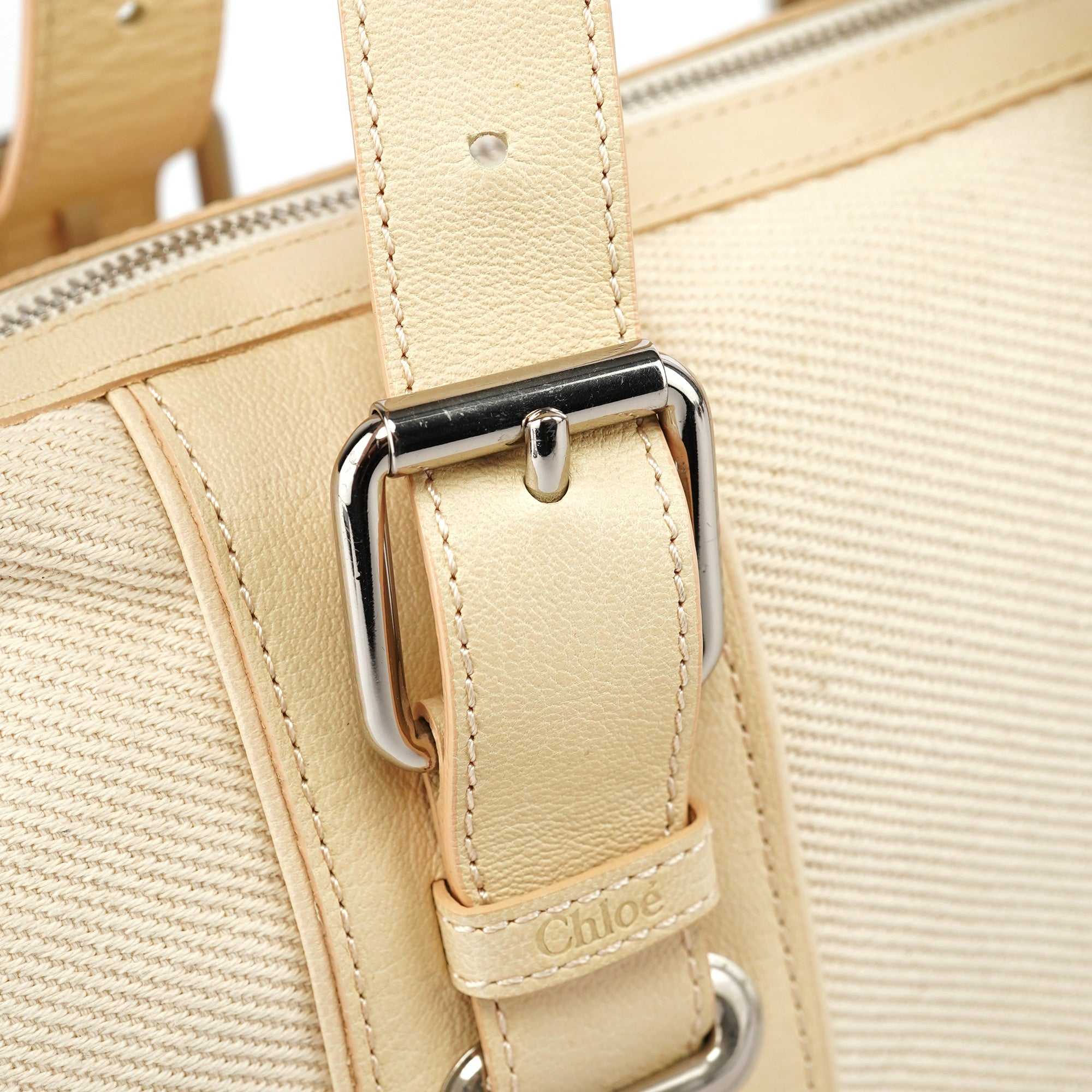 Chloé Beige Canvas Leather Boston Bag