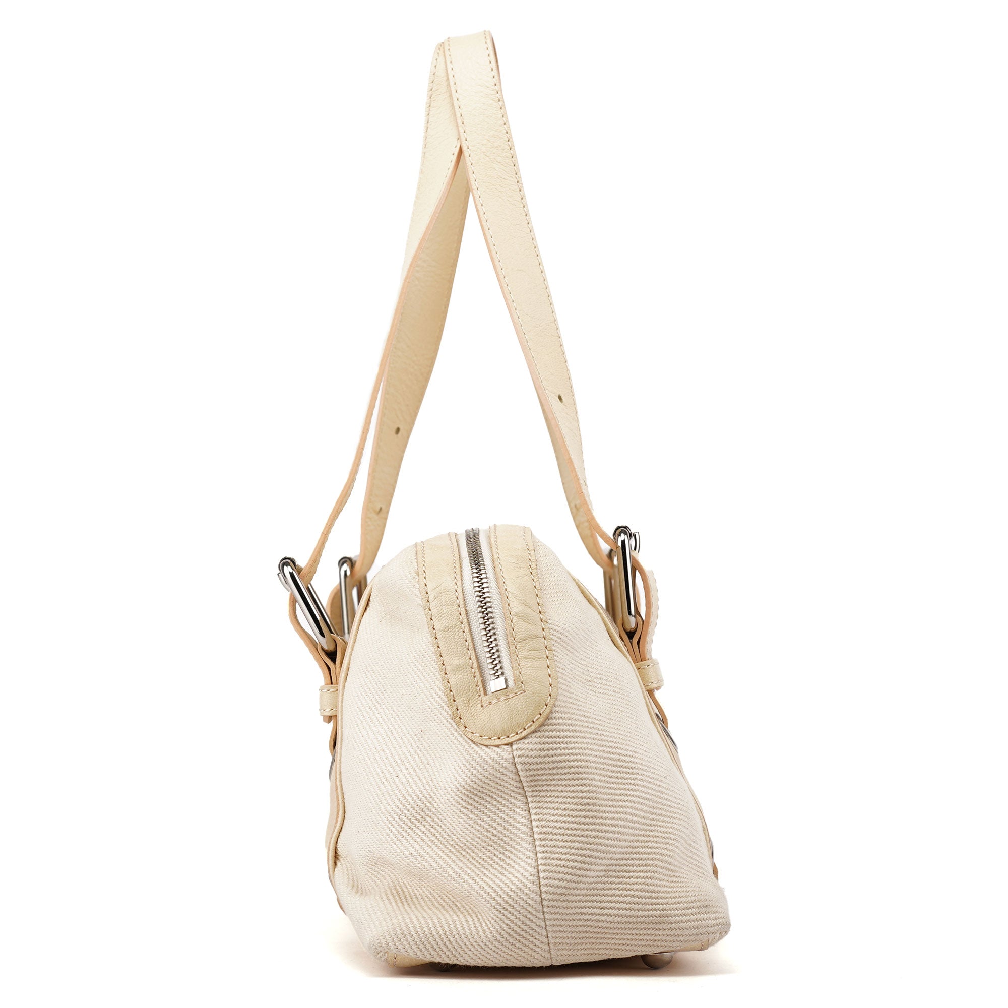 Chloé Beige Canvas Leather Boston Bag