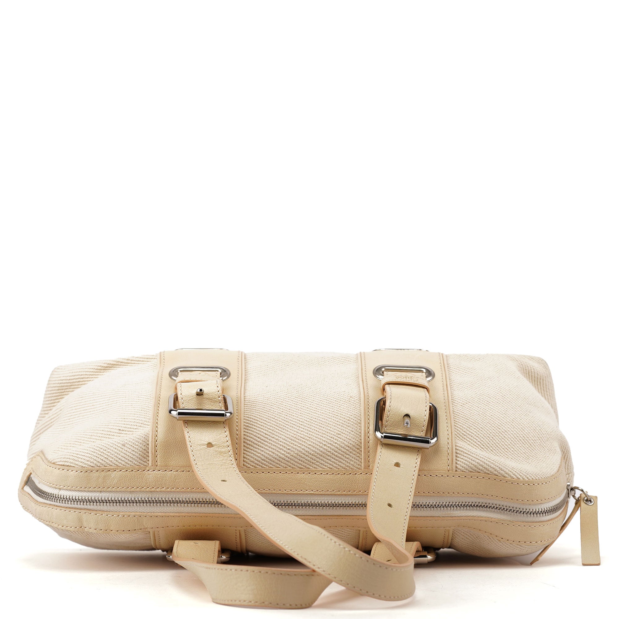 Chloé Beige Canvas Leather Boston Bag