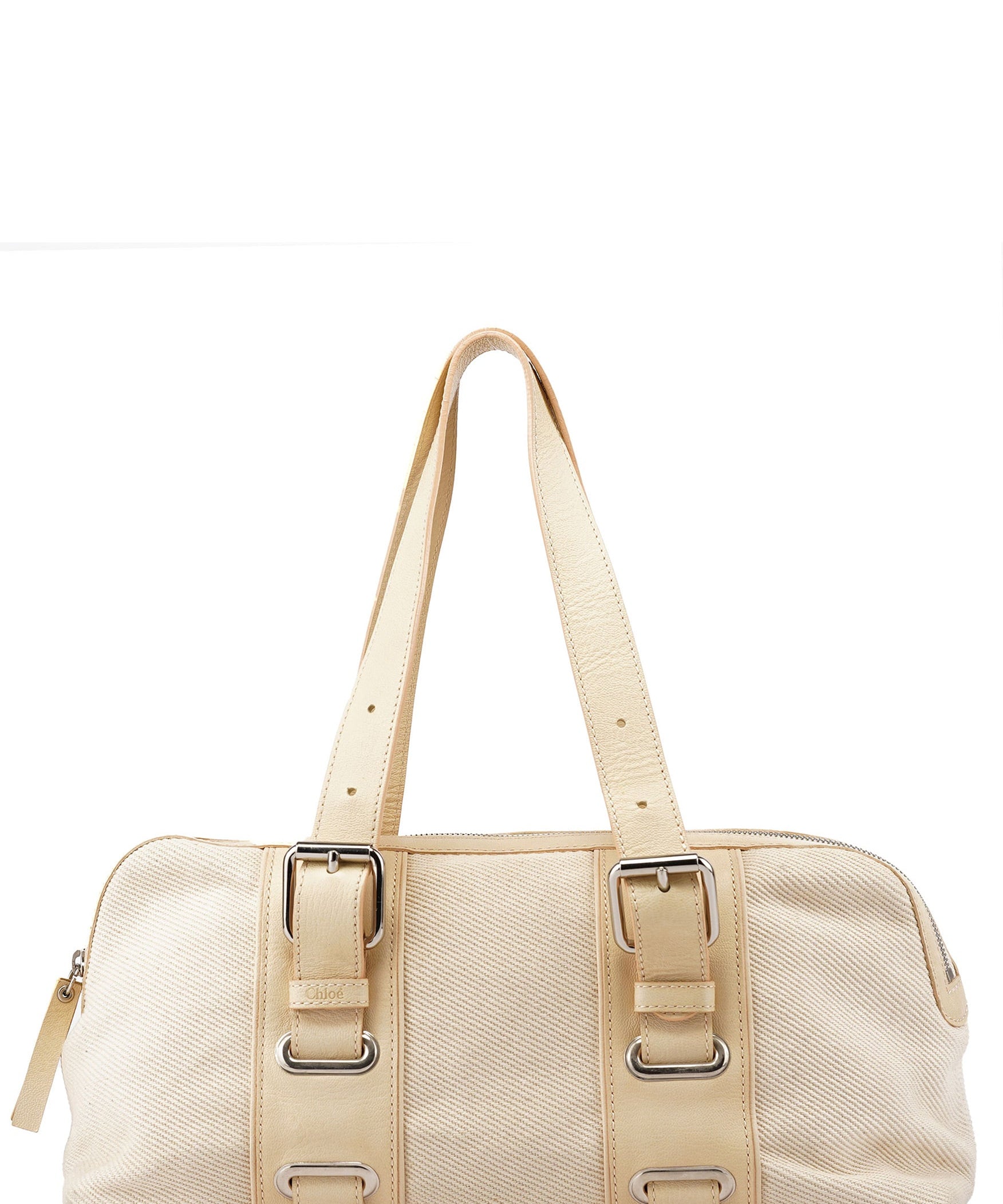 Chloé Beige Canvas Leather Boston Bag