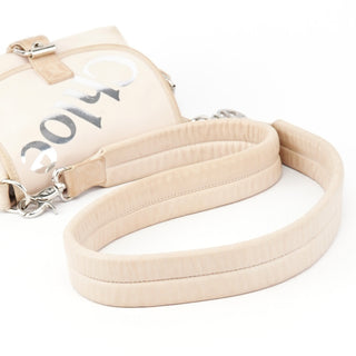 Chloe Beige Canvas Logo Flap Shoulder Bag