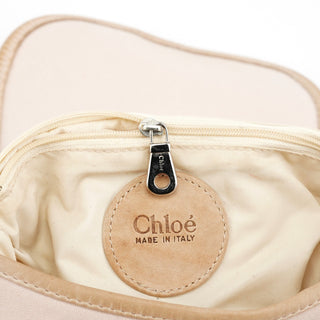 Chloe Beige Canvas Logo Flap Shoulder Bag