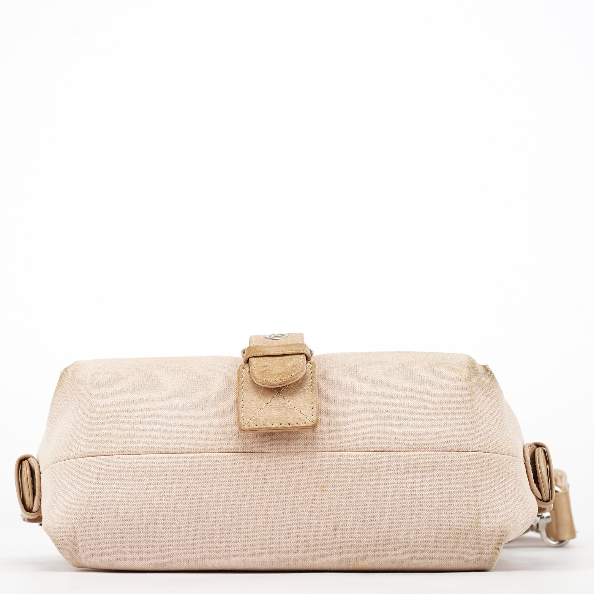 Chloé Logo Schultertasche mit Überschlag aus beigem Canvas