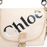 Chloé Logo Schultertasche mit Überschlag aus beigem Canvas