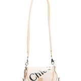 Chloé Logo Schultertasche mit Überschlag aus beigem Canvas