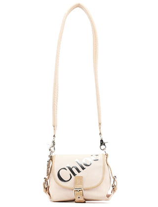 Chloe Beige Canvas Logo Flap Shoulder Bag