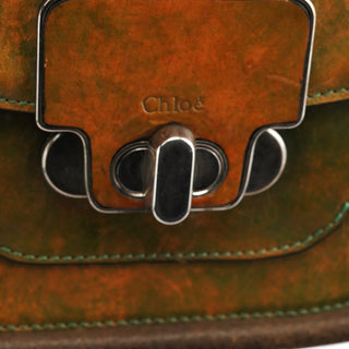 Chloe Beige Green Turnlock Top Handle Bag