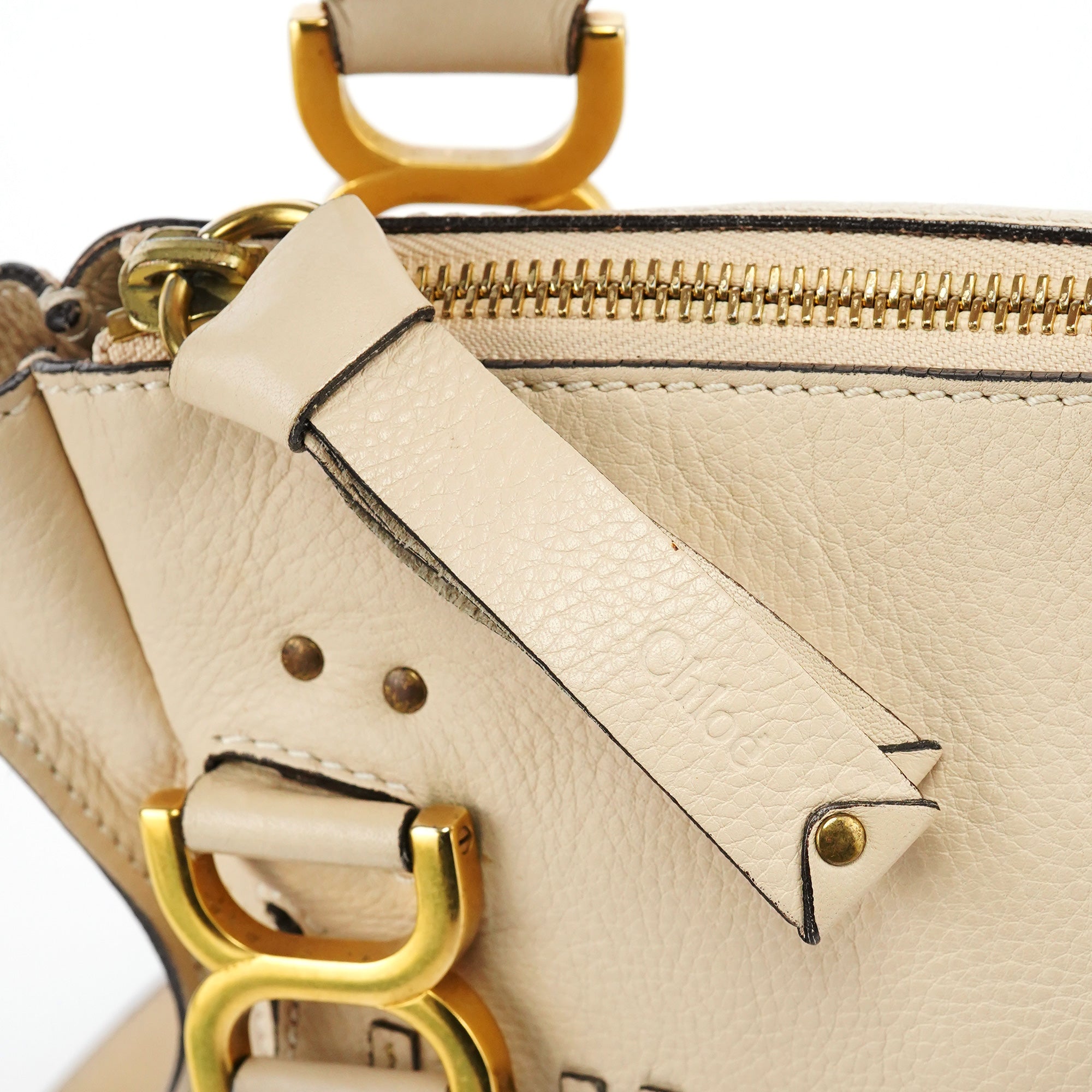 Chloé Sac deux portés Marcie en cuir beige