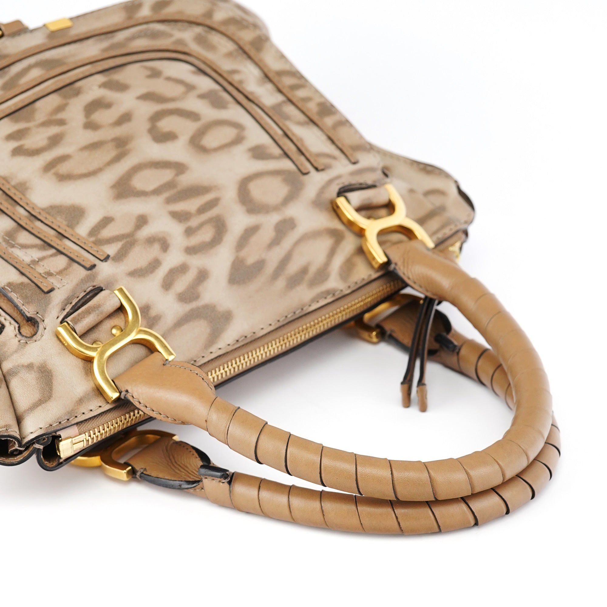 Chloé Sac porté épaule Marcie en cuir imprimé léopard beige 1/150