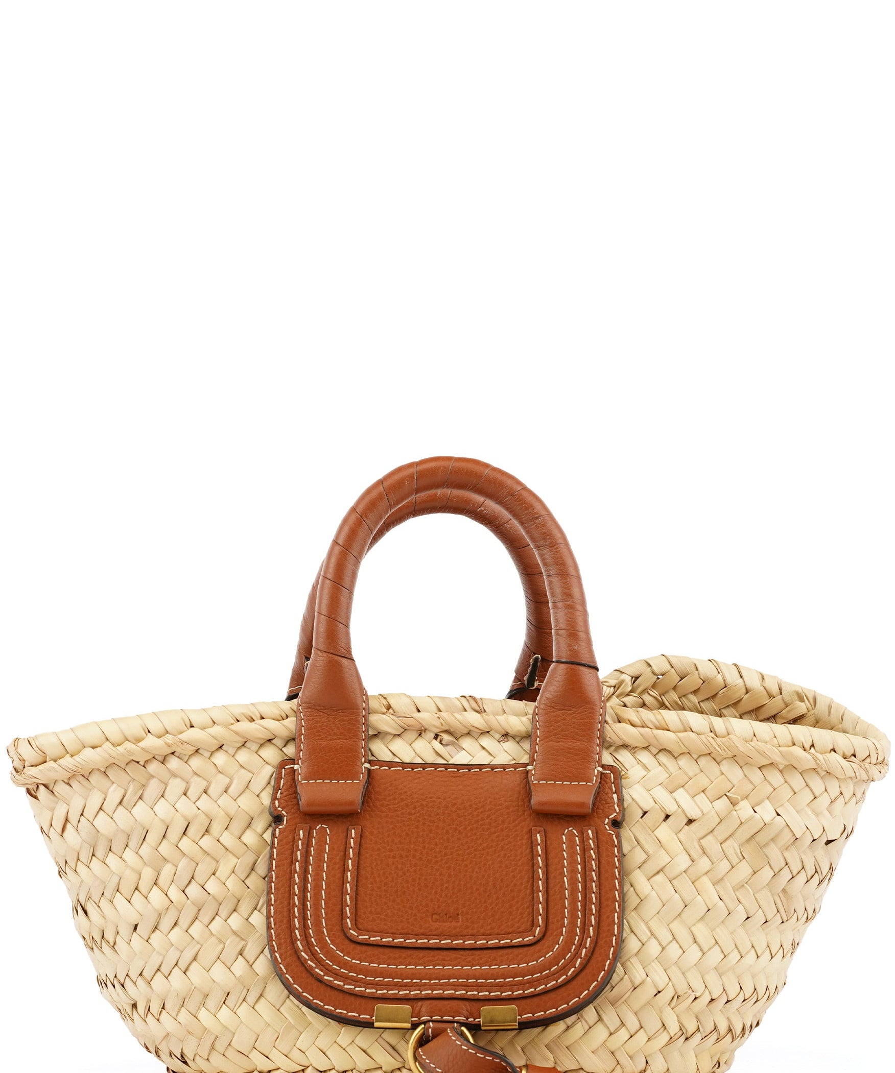 Chloe Beige Raffia Leather Marcie Basket Bag