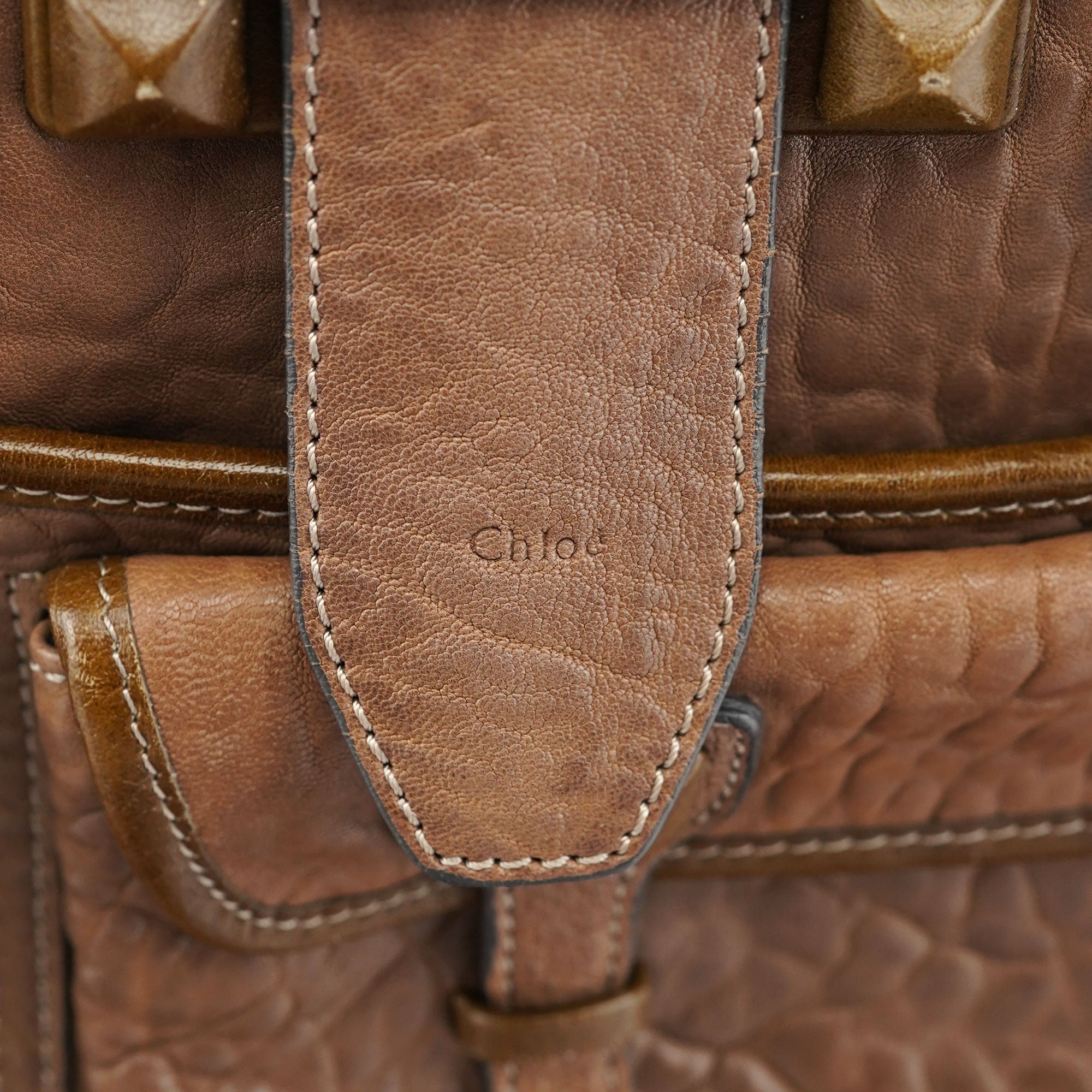 Chloé Beige Studded Leather Tote Bag
