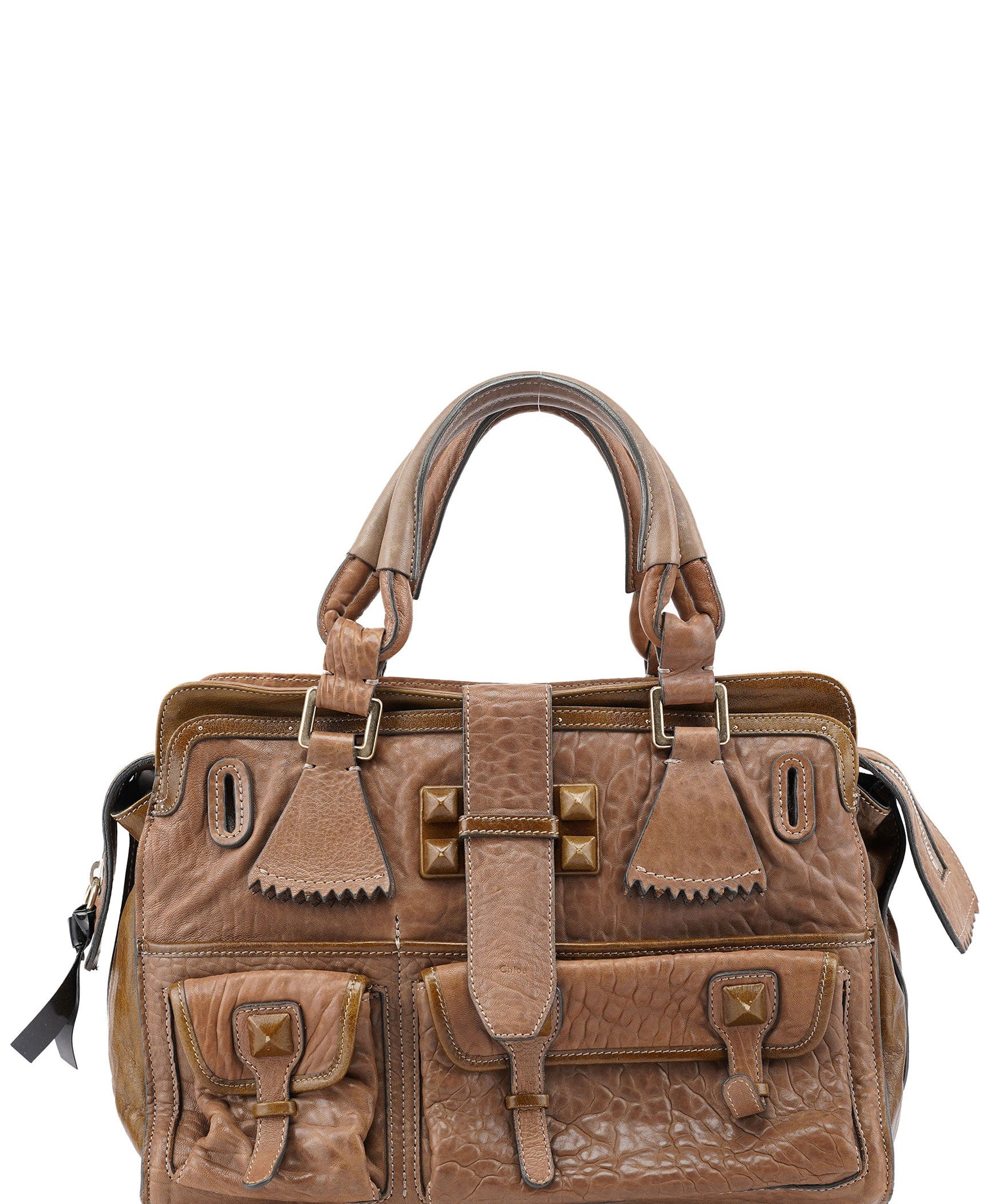 Chloé Beige Studded Leather Tote Bag
